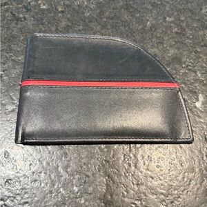 Leather Card Wallet with very unusual shape and Red Accent - Men's Accessory